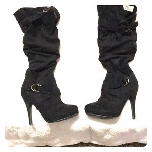 Black, knee-high, scrunchie, boots